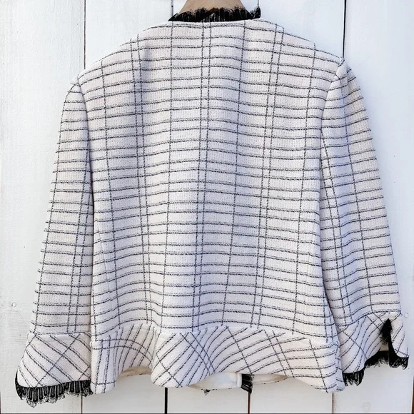 St. John Collection Santana Women’s Blazer Cream White Black Knit Textured Tweed - Picture 6 of 12